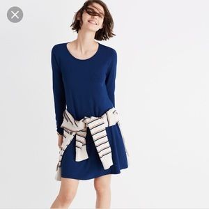 Madewell long sleeve swingy tee dress blue